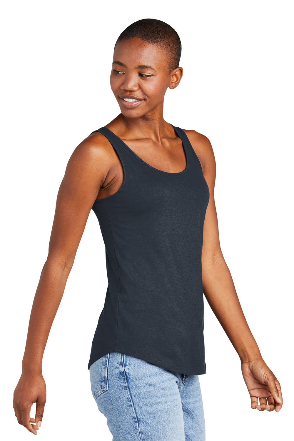 District DT151 Womens Perfect Tri Relaxed Tank Top New Navy Blue Model Side