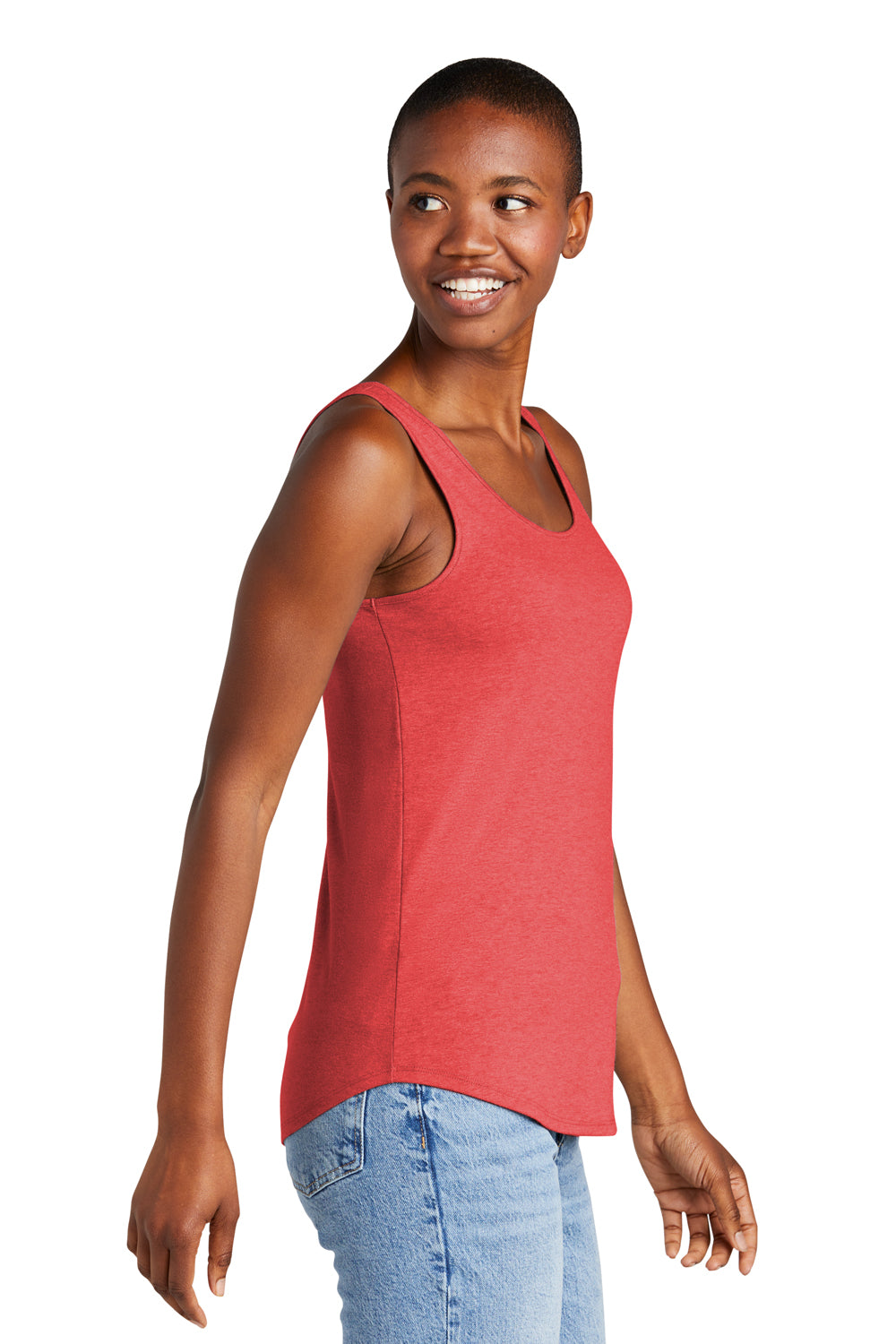 District DT151 Womens Perfect Tri Relaxed Tank Top Red Frost Model Side