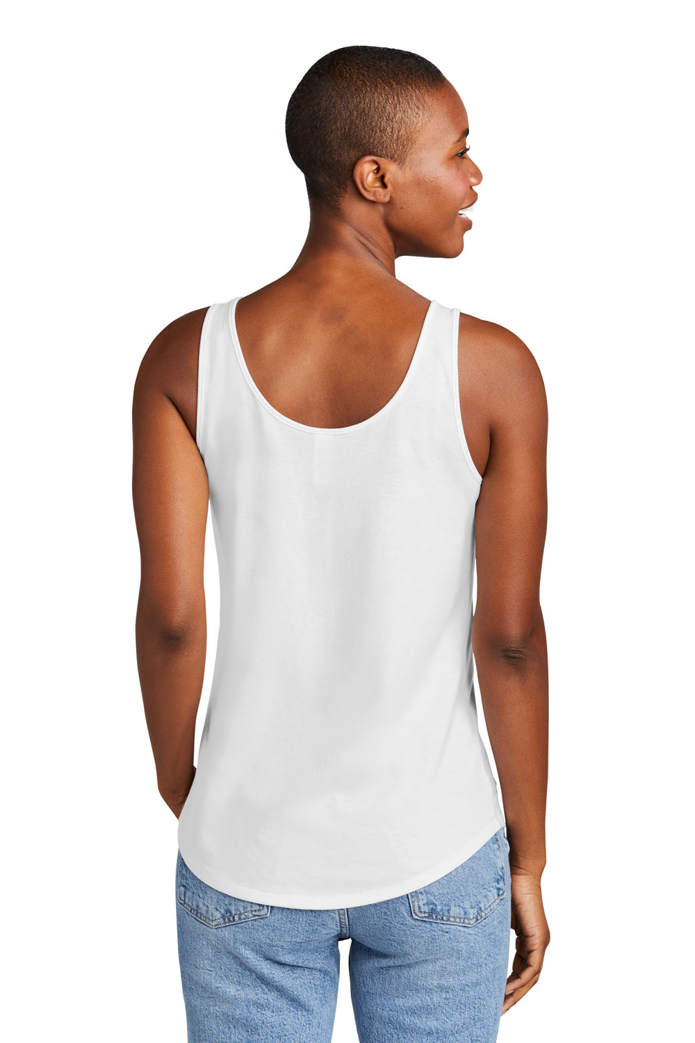 District DT151 Womens Perfect Tri Relaxed Tank Top White Model Back