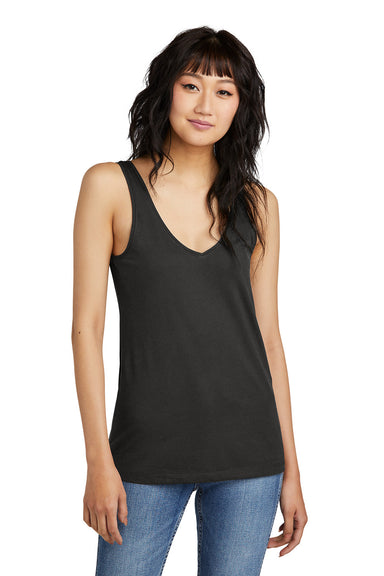 District DT154 Womens Perfect Blend CVC V-Neck Tank Top Black Model Front