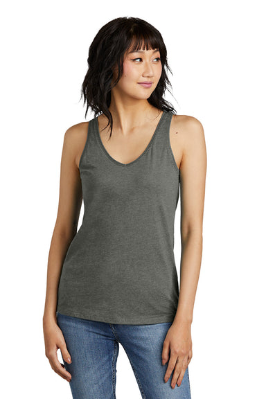 District DT154 Womens Perfect Blend CVC V-Neck Tank Top Heather Charcoal Grey Model Front