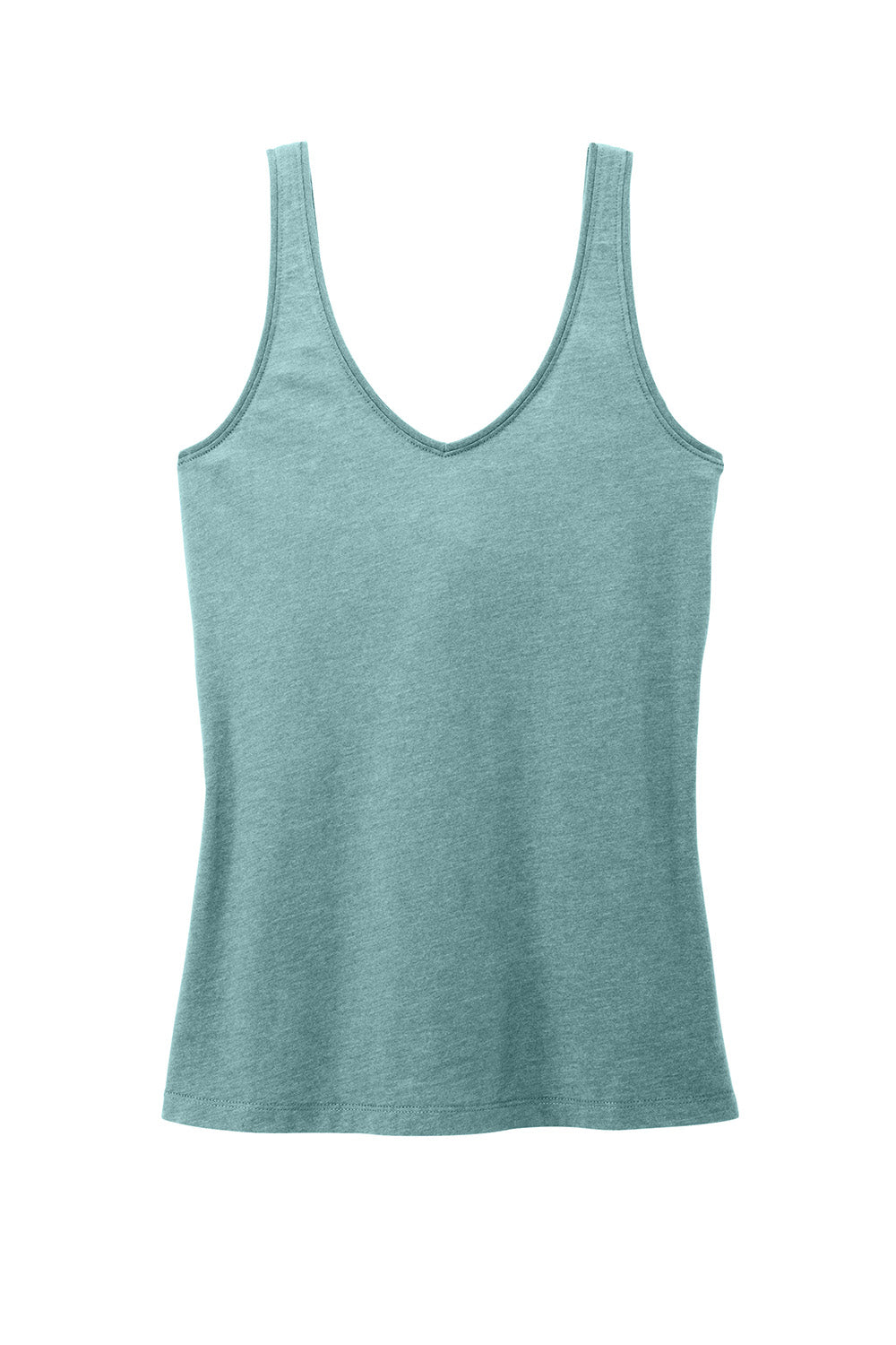 District DT154 Womens Perfect Blend CVC V-Neck Tank Top Heather Eucalyptus Blue Flat Front