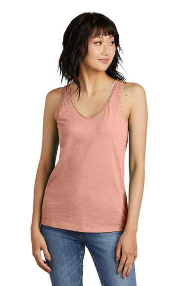 District DT154 Womens Perfect Blend CVC V-Neck Tank Top Heather Nostalgia Rose Model Front