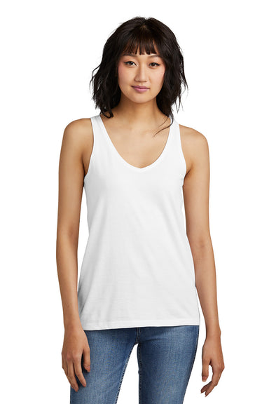 District DT154 Womens Perfect Blend CVC V-Neck Tank Top White Model Front