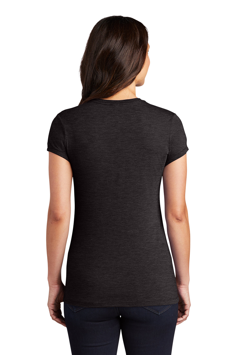 District DT155 Womens Fitted Perfect Tri Short Sleeve Crewneck T-Shirt Black Frost Model Back