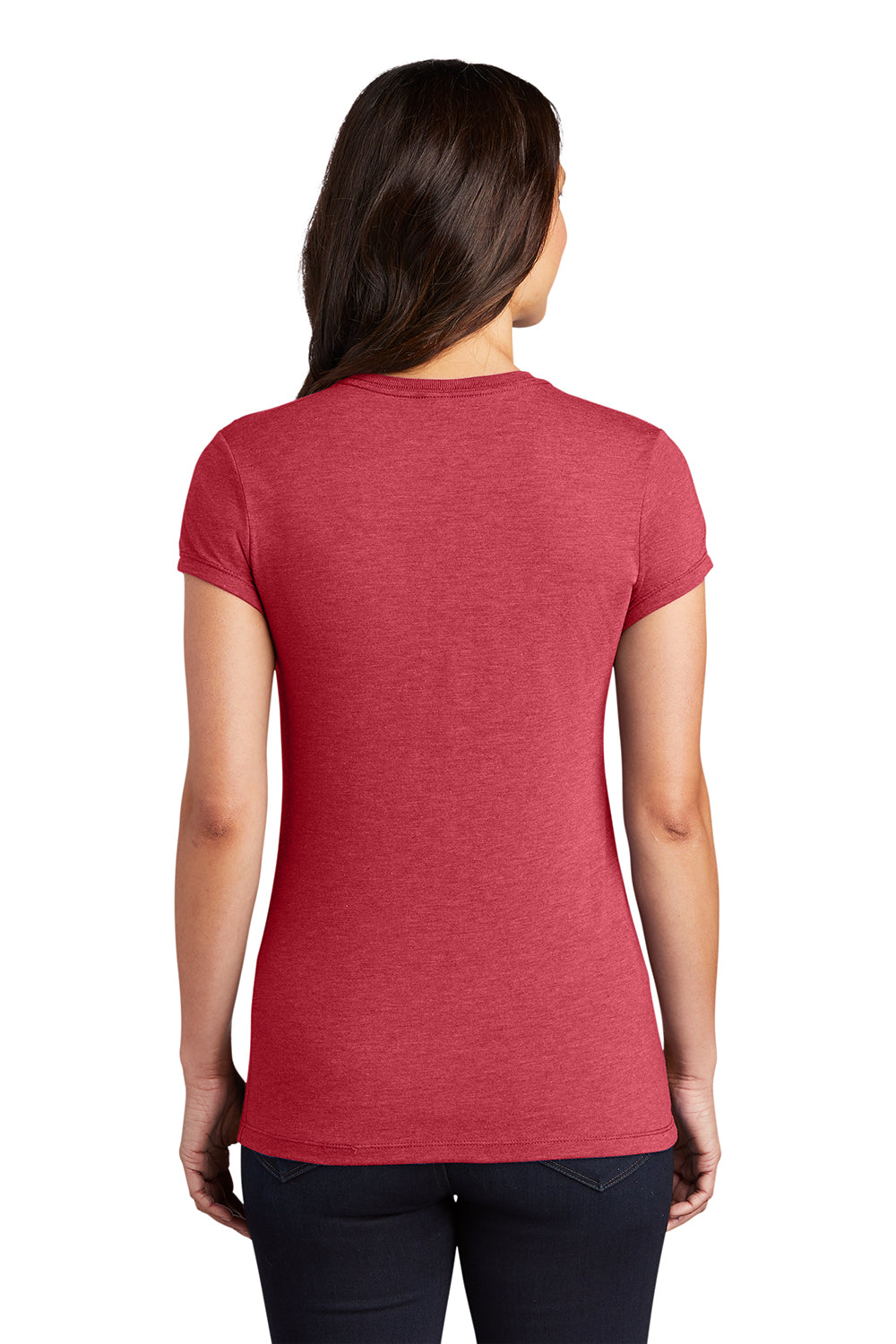 District DT155 Womens Fitted Perfect Tri Short Sleeve Crewneck T-Shirt Red Frost Model Back