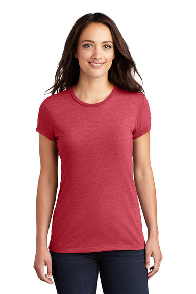 District DT155 Womens Fitted Perfect Tri Short Sleeve Crewneck T-Shirt Red Frost Model Front