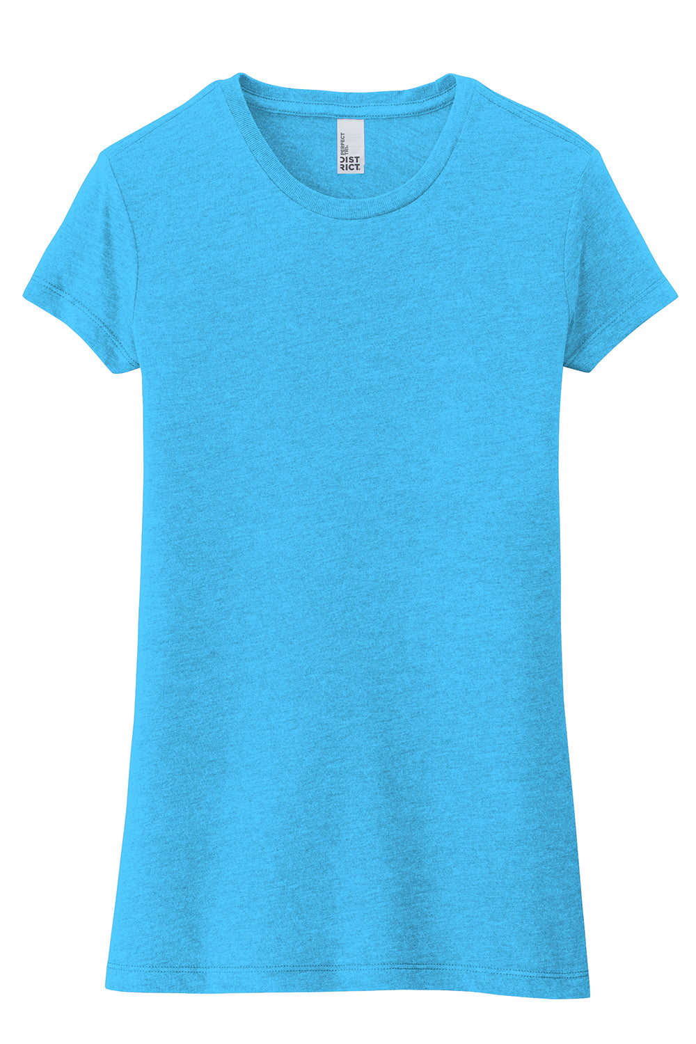 District DT155 Womens Fitted Perfect Tri Short Sleeve Crewneck T-Shirt Turquoise Blue Frost Flat Front