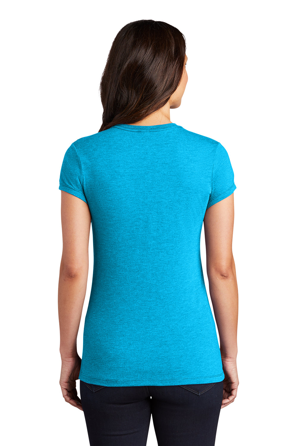 District DT155 Womens Fitted Perfect Tri Short Sleeve Crewneck T-Shirt Turquoise Blue Frost Model Back