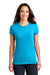 District DT155 Womens Fitted Perfect Tri Short Sleeve Crewneck T-Shirt Turquoise Blue Frost Model Front