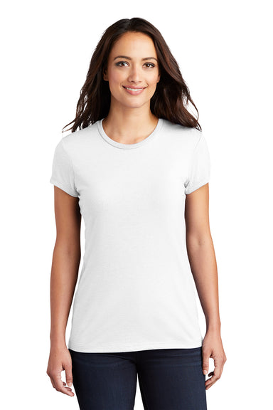 District DT155 Womens Fitted Perfect Tri Short Sleeve Crewneck T-Shirt White Model Front