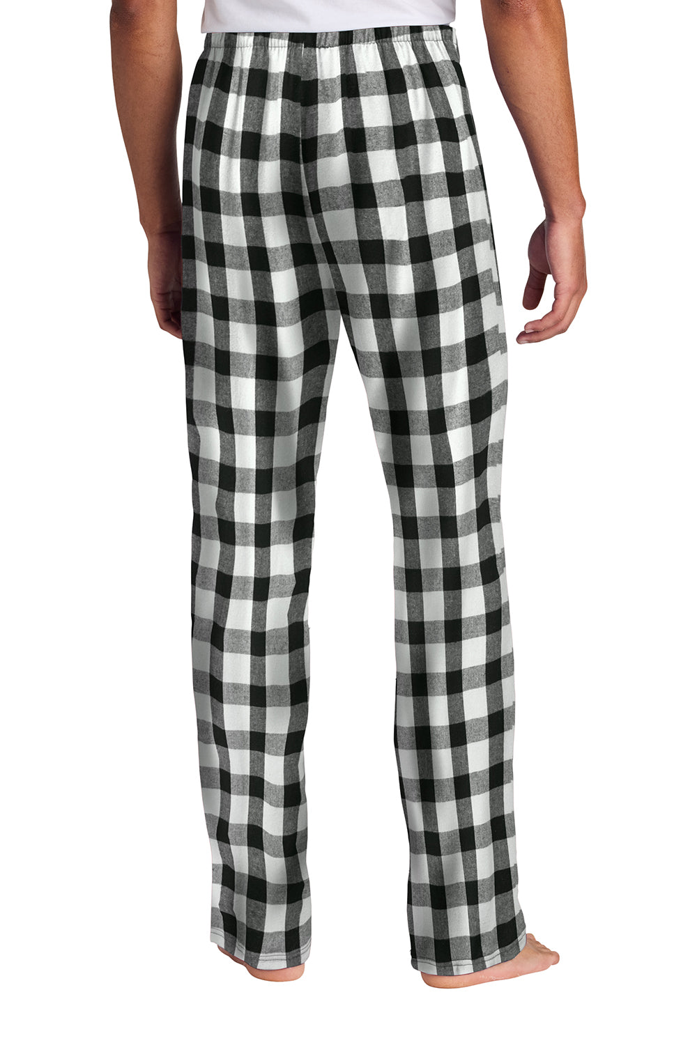 District DT1800 Mens Flannel Plaid Lounge Pants Black/White Buffalo Check Model Back