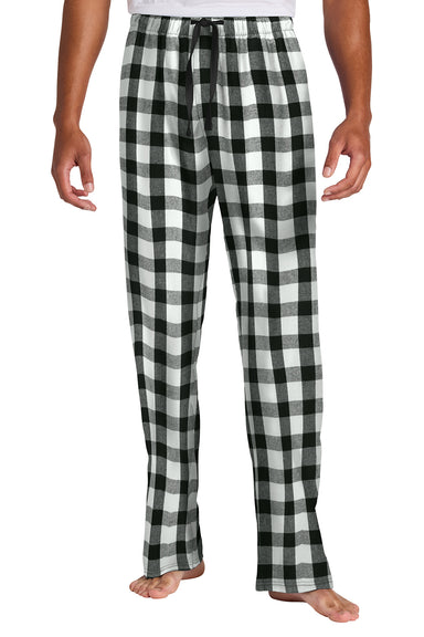 District DT1800 Mens Flannel Plaid Lounge Pants Black/White Buffalo Check Model Front