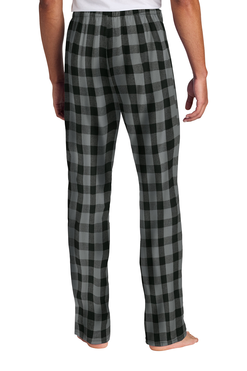 District DT1800 Mens Flannel Plaid Lounge Pants Grey/Black Buffalo Check Model Back