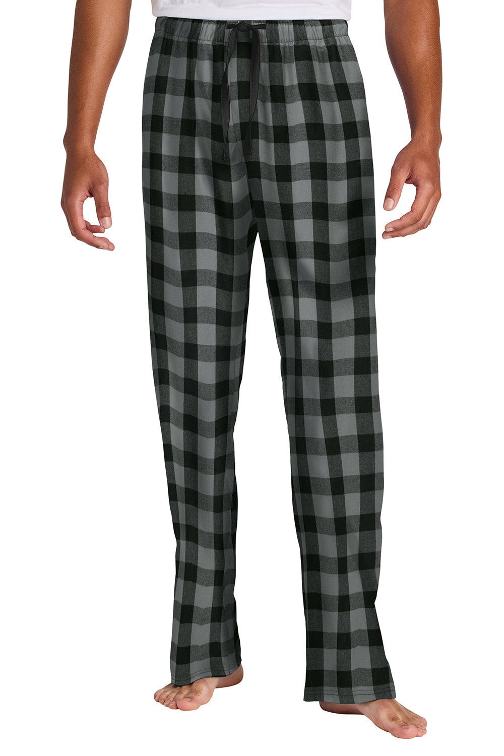 District DT1800 Mens Flannel Plaid Lounge Pants Grey/Black Buffalo Check Model Front