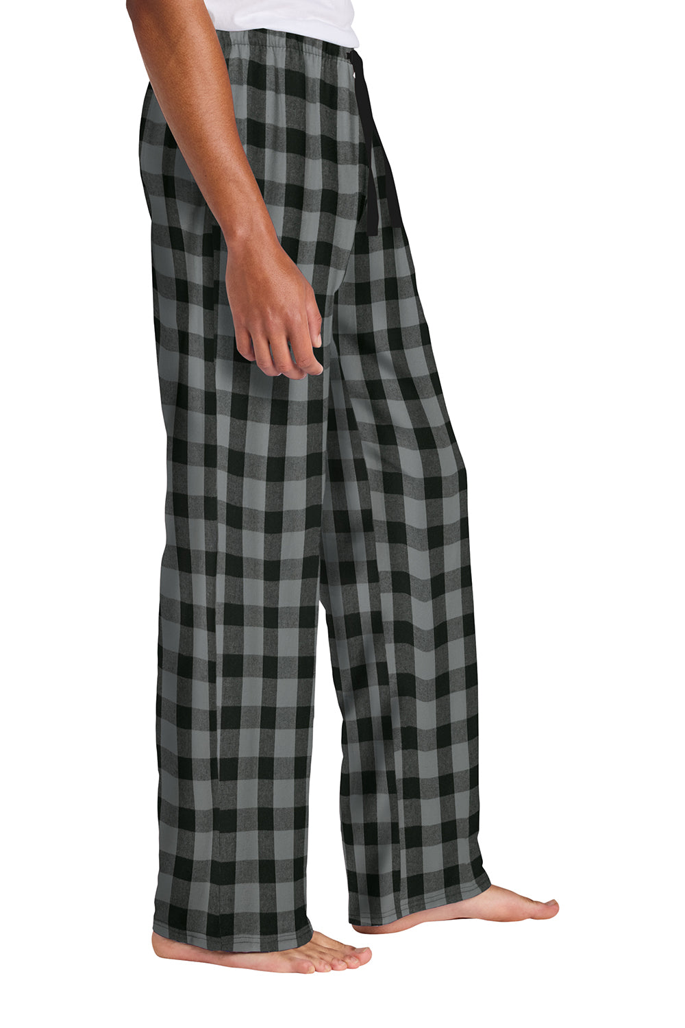 District DT1800 Mens Flannel Plaid Lounge Pants Grey/Black Buffalo Check Model Side