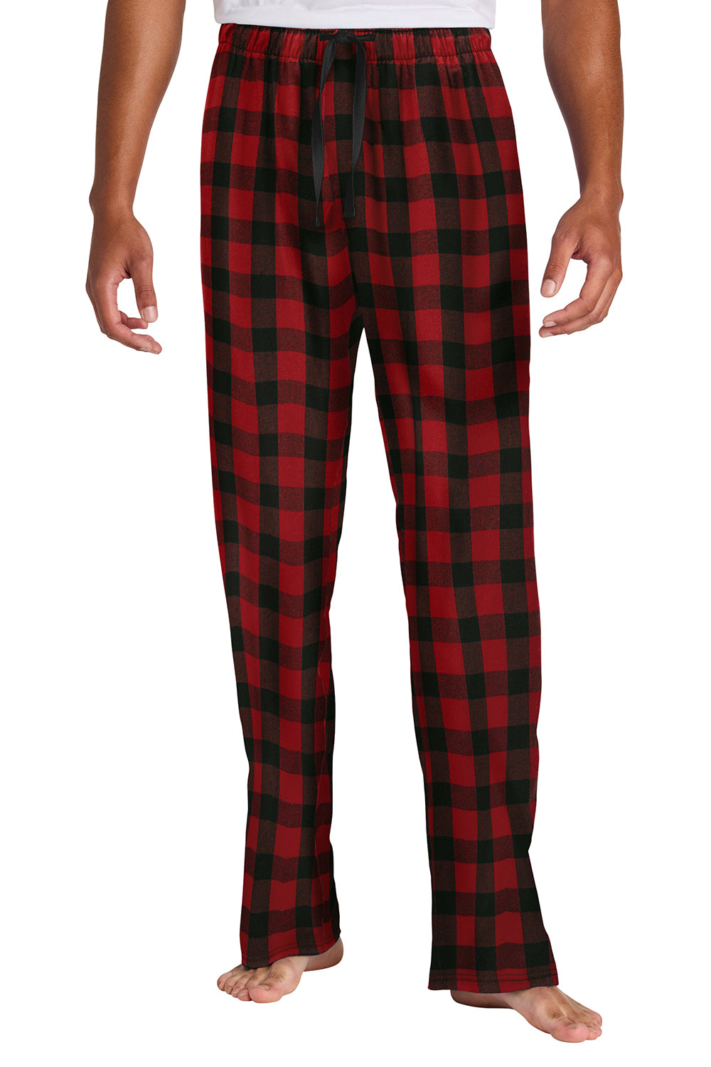 District DT1800 Mens Flannel Plaid Lounge Pants Red/Black Buffalo Check Model Front