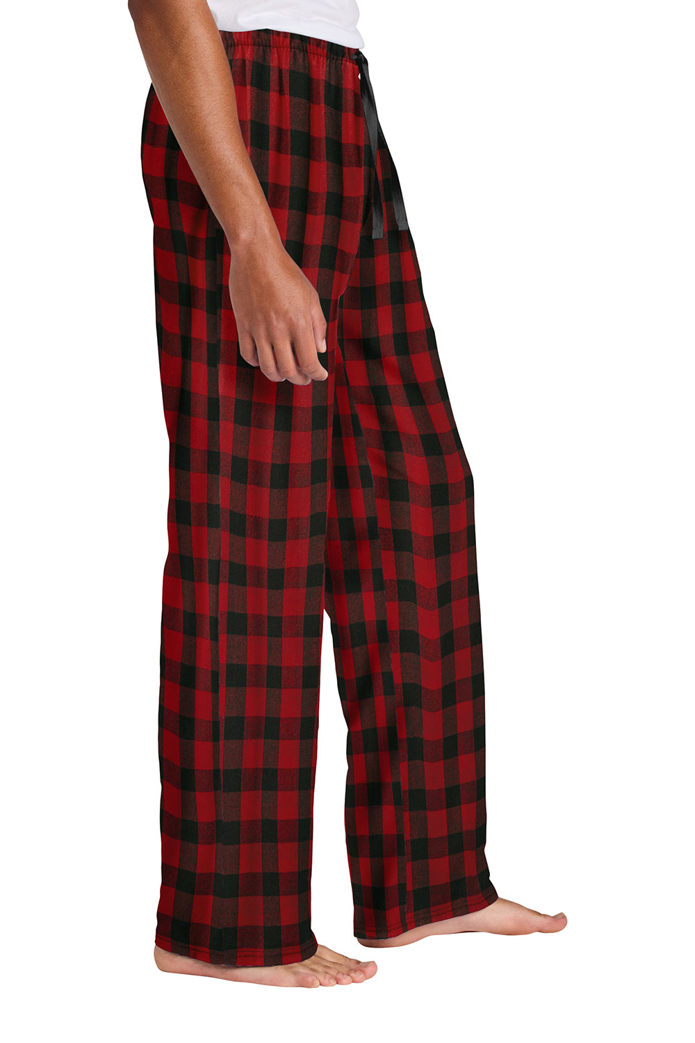 District DT1800 Mens Flannel Plaid Lounge Pants Red/Black Buffalo Check Model Side