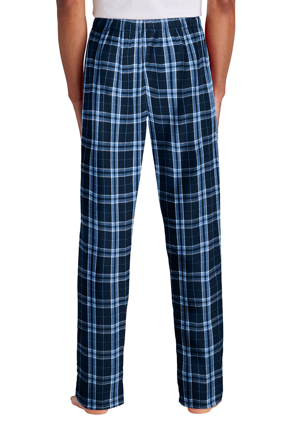 District DT1800 Mens Flannel Plaid Lounge Pants True Navy Blue/Carolina Blue Model Back