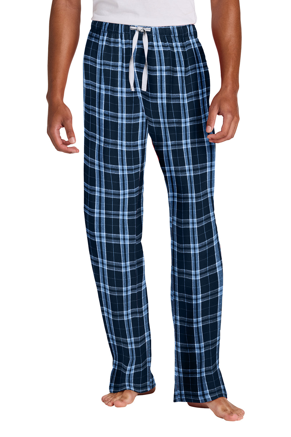 District DT1800 Mens Flannel Plaid Lounge Pants True Navy Blue/Carolina Blue Model Front