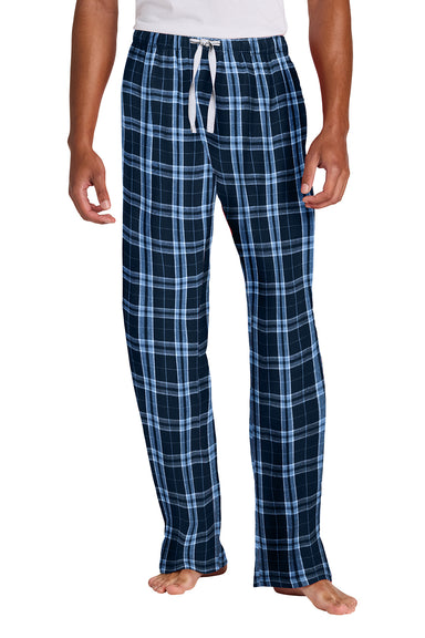 District DT1800 Mens Flannel Plaid Lounge Pants True Navy Blue/Carolina Blue Model Front