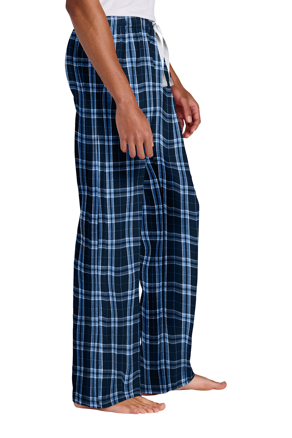 District DT1800 Mens Flannel Plaid Lounge Pants True Navy Blue/Carolina Blue Model Side