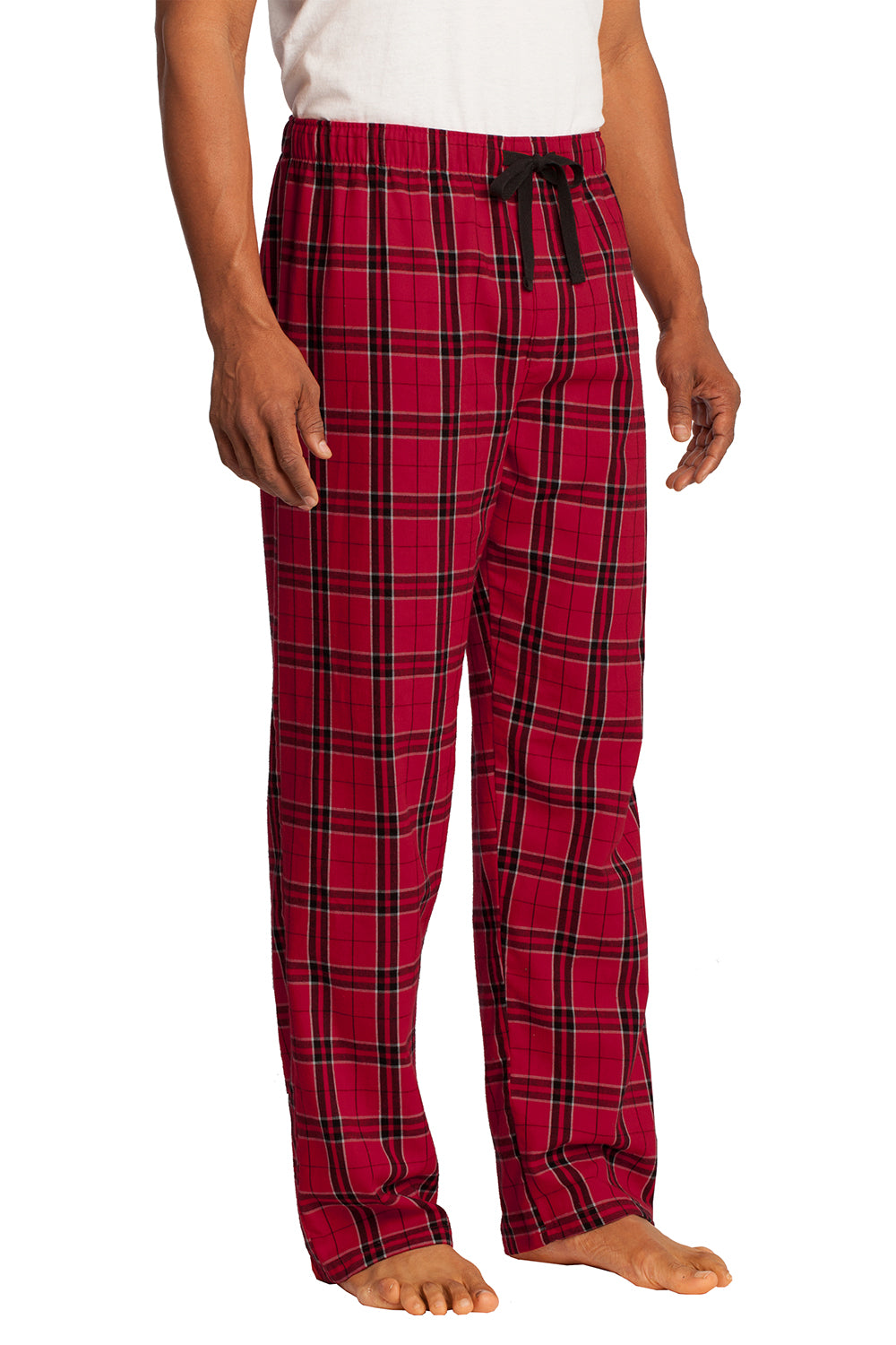 District DT1800 Mens Flannel Plaid Lounge Pants New Red Model 3q