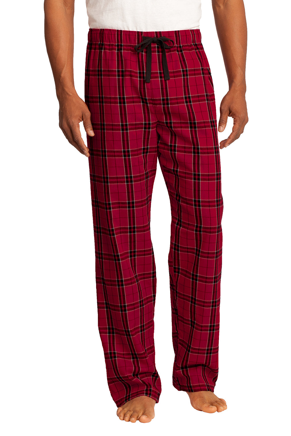 District DT1800 Mens Flannel Plaid Lounge Pants New Red Model Front