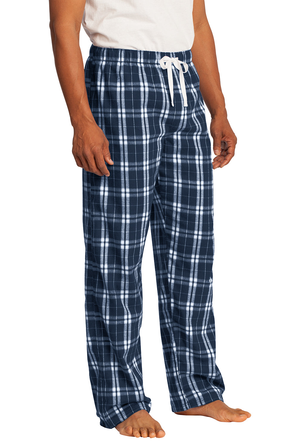 District DT1800 Mens Flannel Plaid Lounge Pants True Navy Blue Model 3q