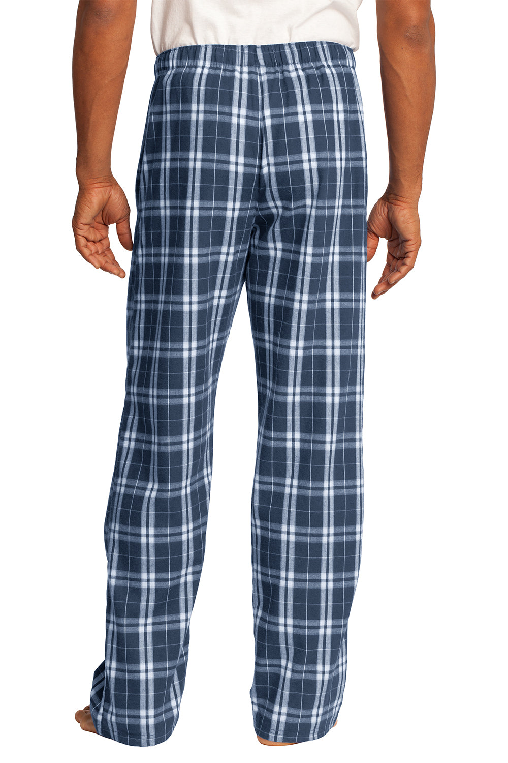 District DT1800 Mens Flannel Plaid Lounge Pants True Navy Blue Model Back