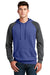 District DT196 Mens Fleece Hooded Sweatshirt Hoodie Heather Deep Royal Blue/Grey Model Front