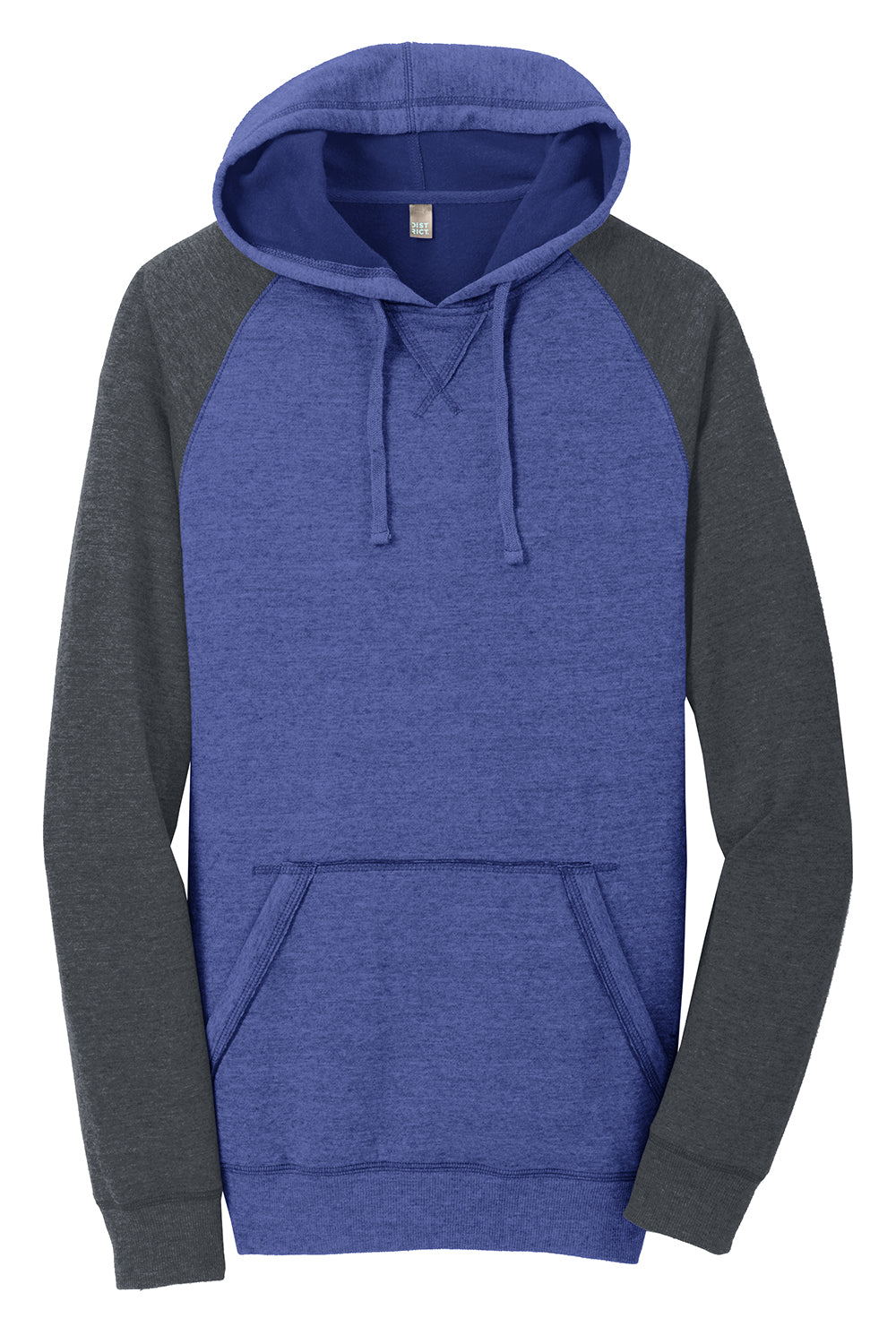 District DT196 Mens Fleece Hooded Sweatshirt Hoodie Heather Deep Royal Blue/Grey Flat Front