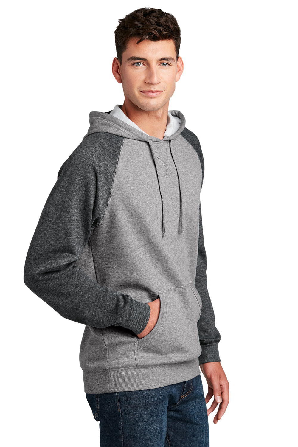 District DT196 Mens Fleece Hooded Sweatshirt Hoodie Heather Grey/Grey Model 3q