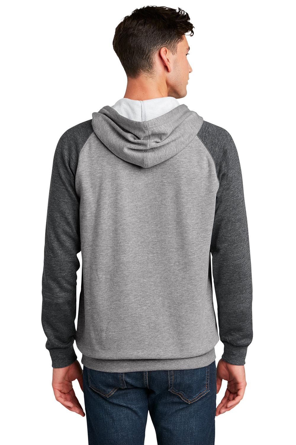 District DT196 Mens Fleece Hooded Sweatshirt Hoodie Heather Grey/Grey Model Back