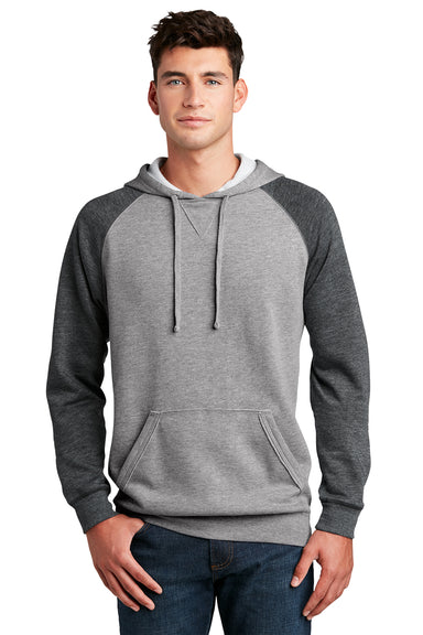 District DT196 Mens Fleece Hooded Sweatshirt Hoodie Heather Grey/Grey Model Front