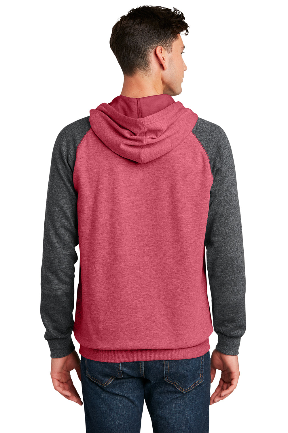 District DT196 Mens Fleece Hooded Sweatshirt Hoodie Heather Red/Grey Model Back