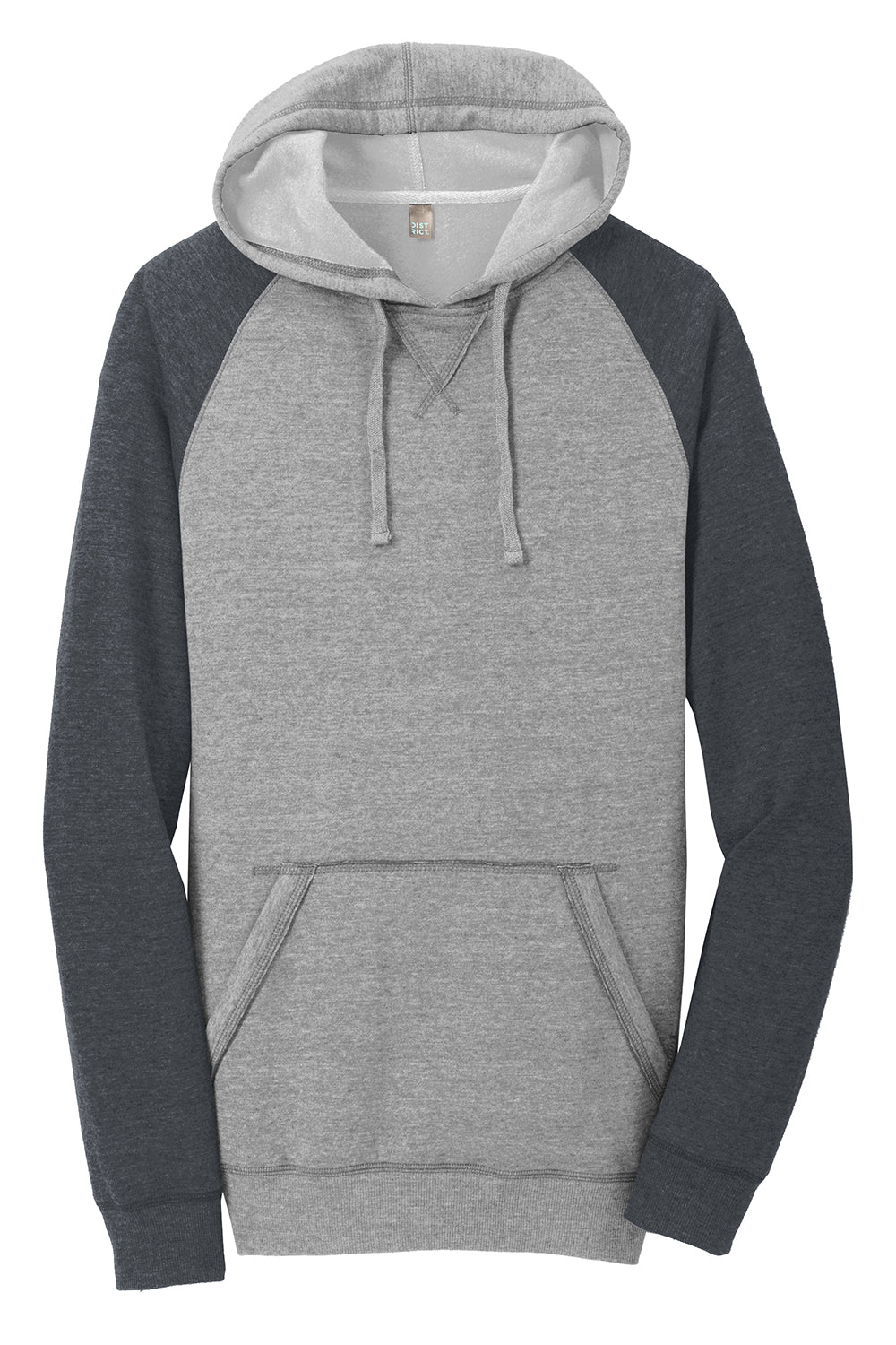 District DT196 Mens Fleece Hooded Sweatshirt Hoodie Heather Grey/Grey Flat Front