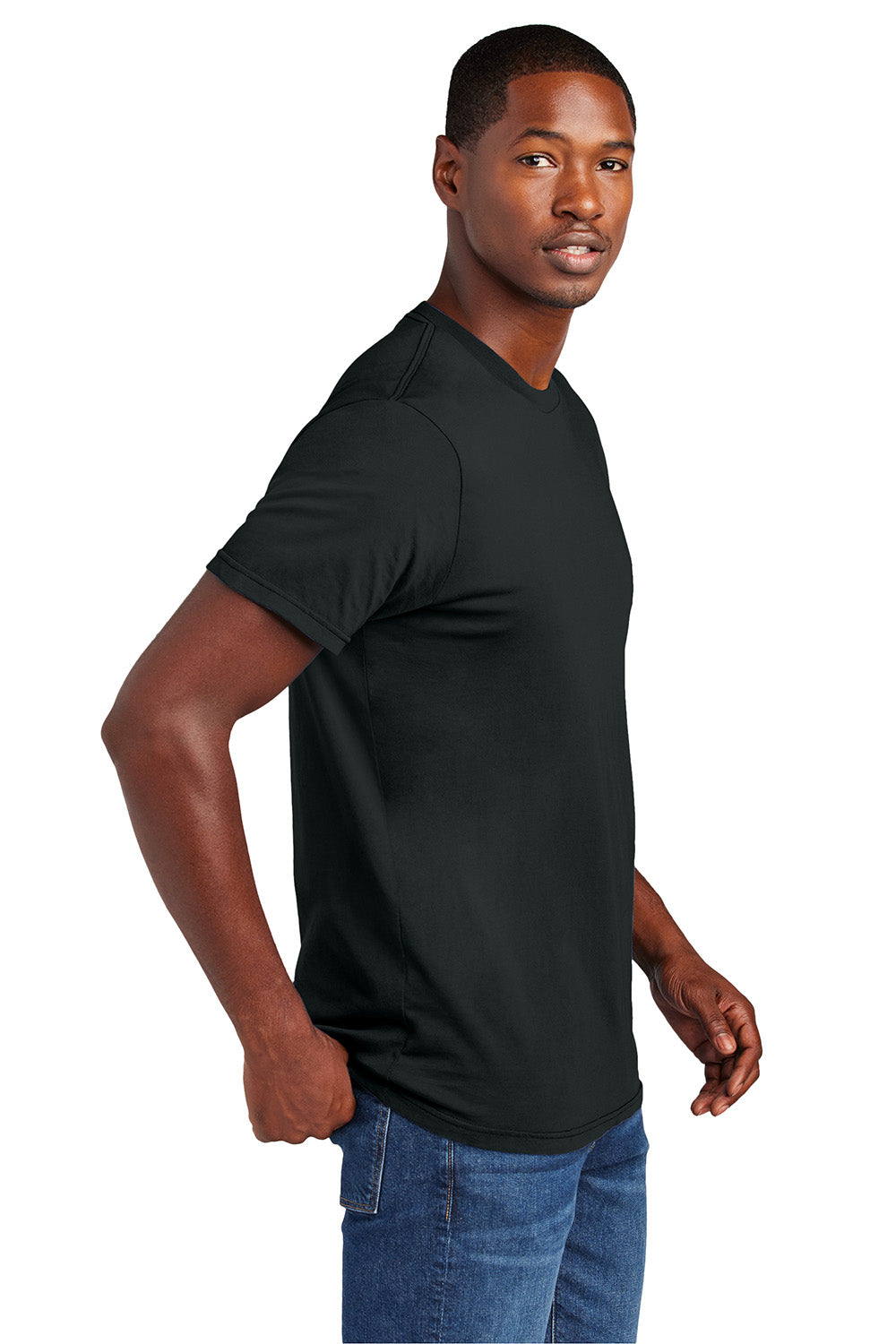 District DT2101 Mens District Wash Short Sleeve Crewnect T-Shirt Black Model Side