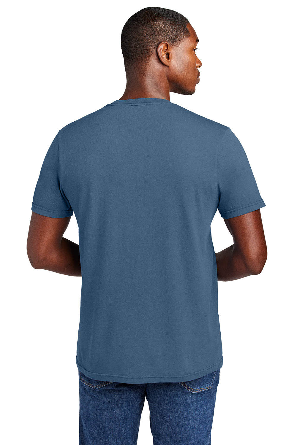 District DT2101 Mens District Wash Short Sleeve Crewnect T-Shirt Dusk Blue Model Back