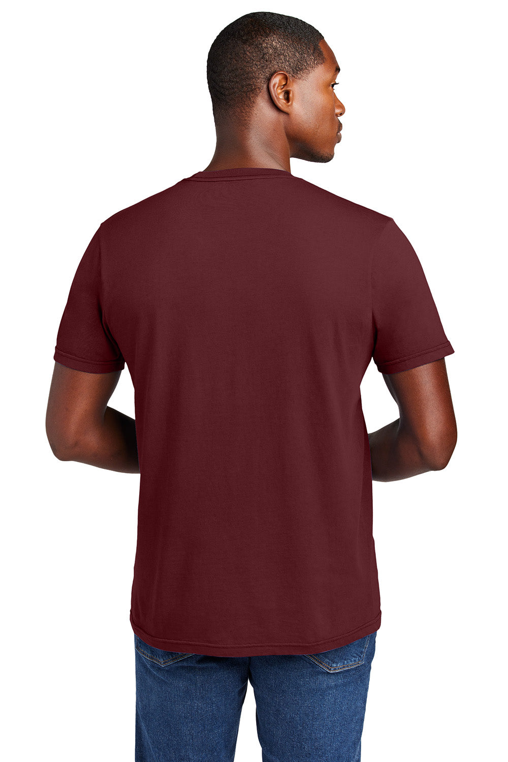 District DT2101 Mens District Wash Short Sleeve Crewnect T-Shirt Garnet Red Model Back