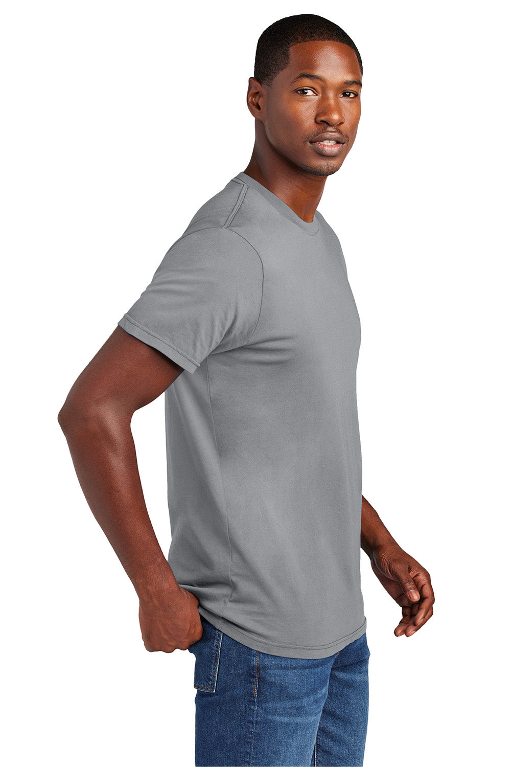 District DT2101 Mens District Wash Short Sleeve Crewnect T-Shirt Gusty Grey Flat Front