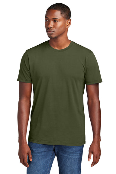 District DT2101 Mens District Wash Short Sleeve Crewnect T-Shirt Olive Drab Green Model Front