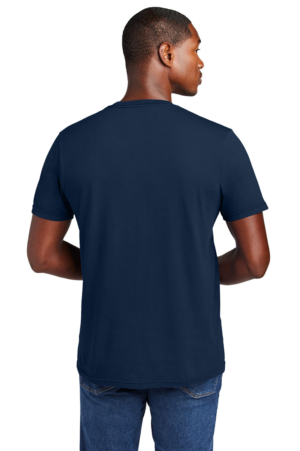 District DT2101 Mens District Wash Short Sleeve Crewnect T-Shirt True Navy Blue Model Back