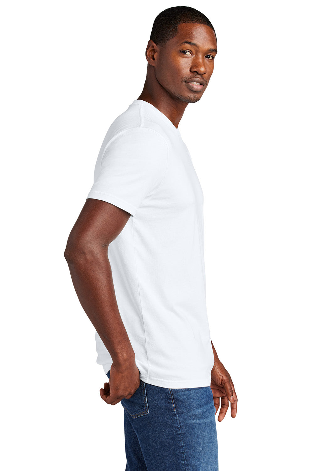 District DT2101 Mens District Wash Short Sleeve Crewnect T-Shirt White Model Side