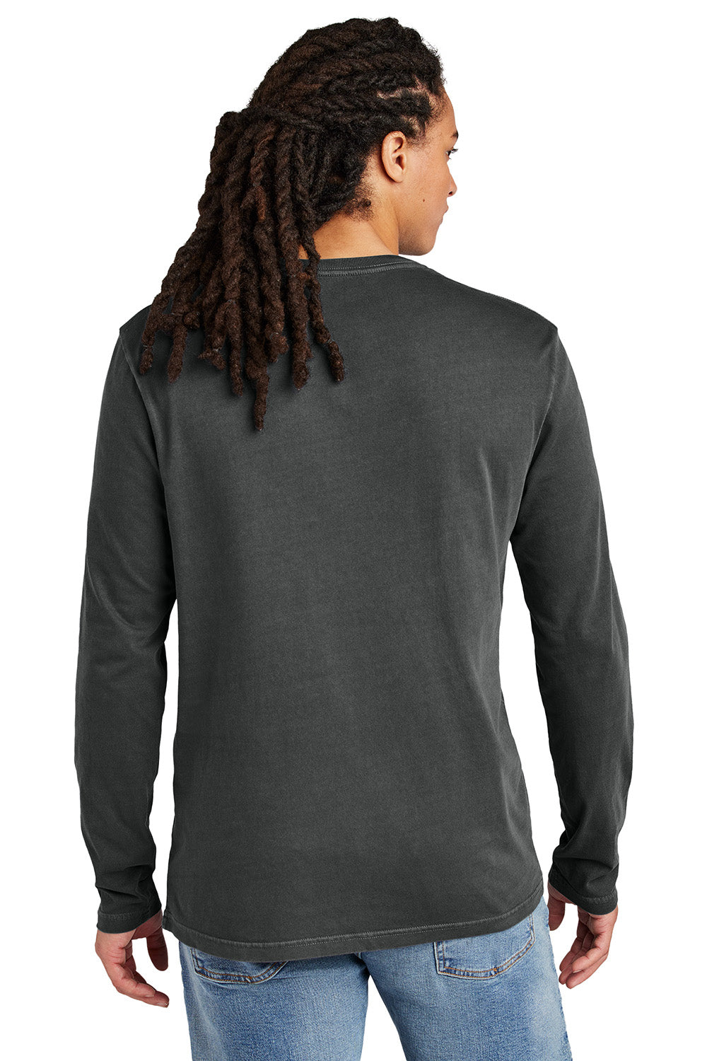 District DT2103 Mens District Wash Long Sleeve Crewneck T-Shirt Graphite Grey Model Back