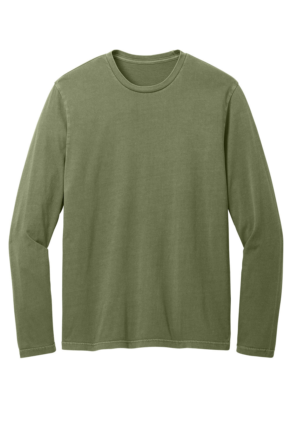 District DT2103 Mens District Wash Long Sleeve Crewneck T-Shirt Olive Drab Green Flat Front