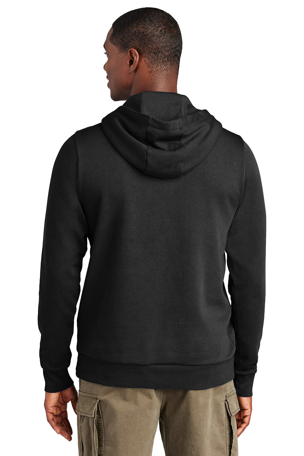 District DT2200 Mens District Wash Fleece Hooded Sweatshirt Hoodie Black Model Back