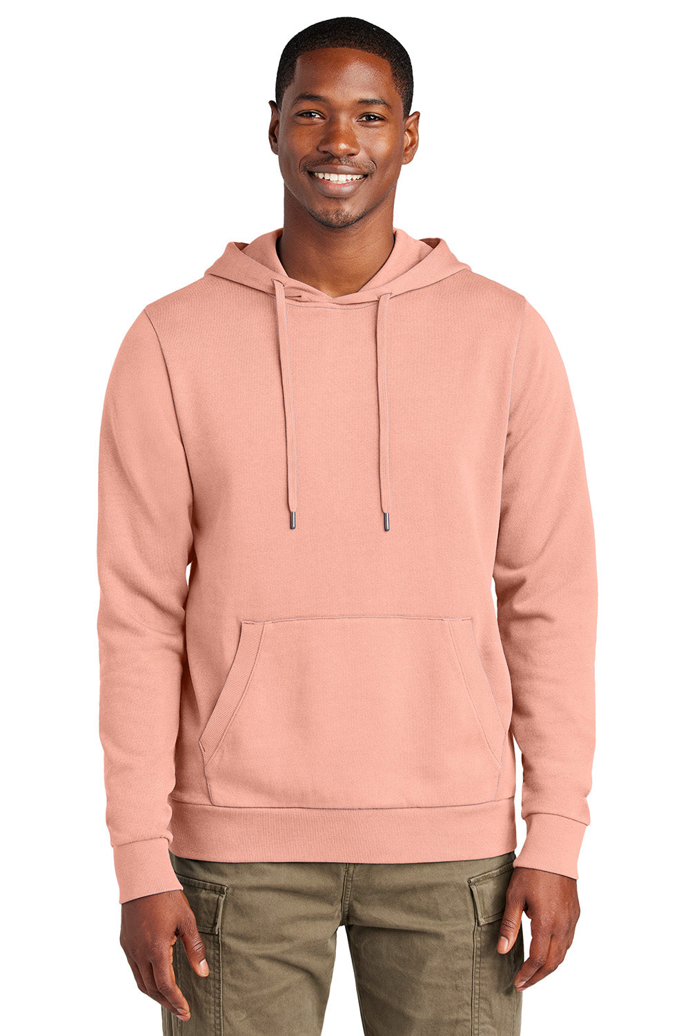 District DT2200 Mens District Wash Fleece Hooded Sweatshirt Hoodie Cactus Rose Pink Model Front