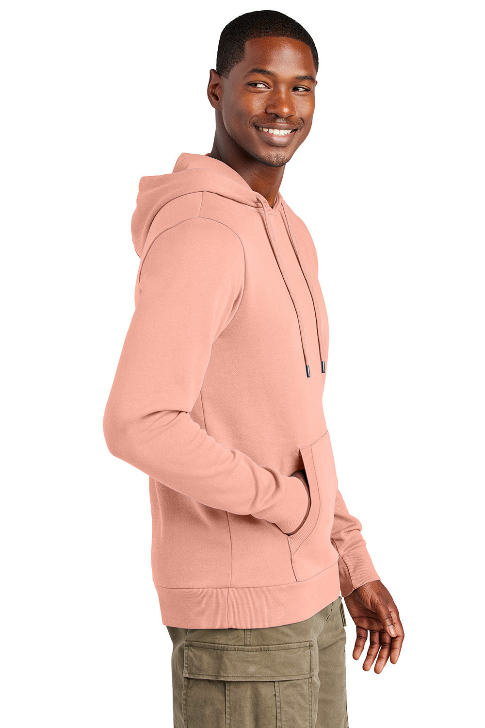 District DT2200 Mens District Wash Fleece Hooded Sweatshirt Hoodie Cactus Rose Pink Model Side