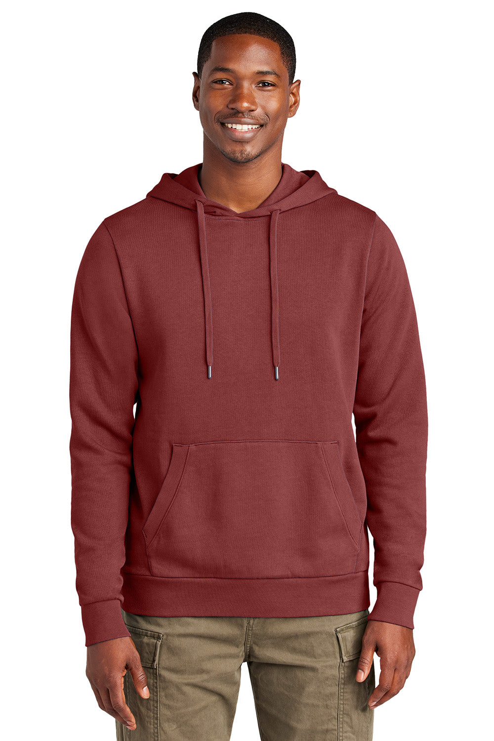 District DT2200 Mens District Wash Fleece Hooded Sweatshirt Hoodie Garnet Red Model Front